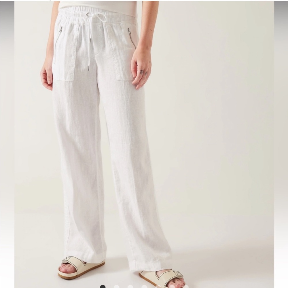 Athleta Women’s Cabo Linen Wide Leg White Casual Pants Size 4T